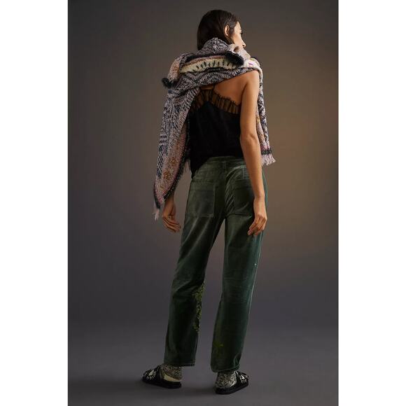 Pilcro for Anthroplogie Velvet Green Emroidered The Wanderer Pants - Picture 4 of 14